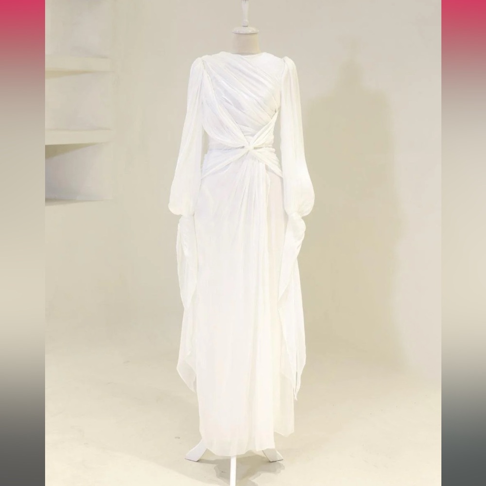 White Modest Maxi Long Sleeve Dress